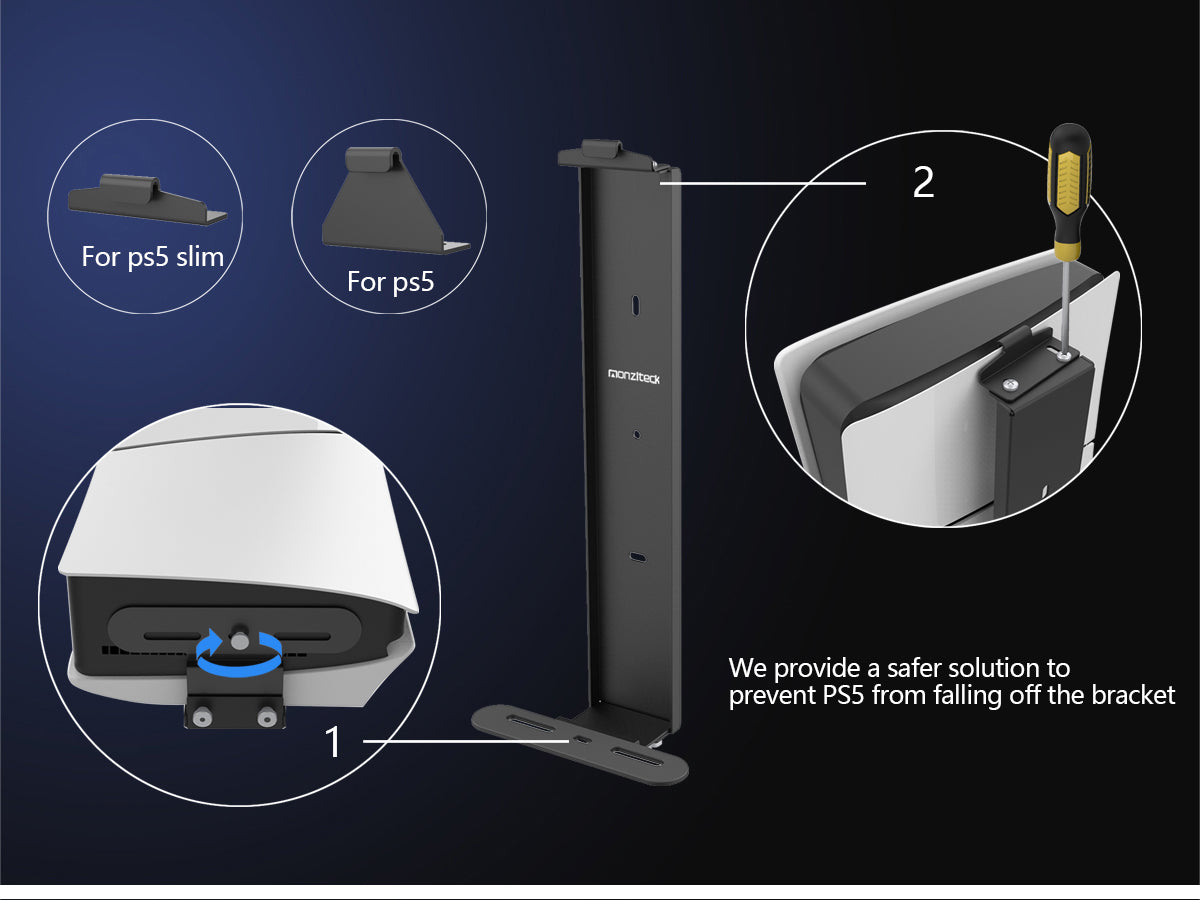 Monzlteck Wall mount for ps5/ps5 slim .Steel Mount Wall Holder Bracket for ps5 slim,Digital and Disc,Easy To Install - Monzlteck