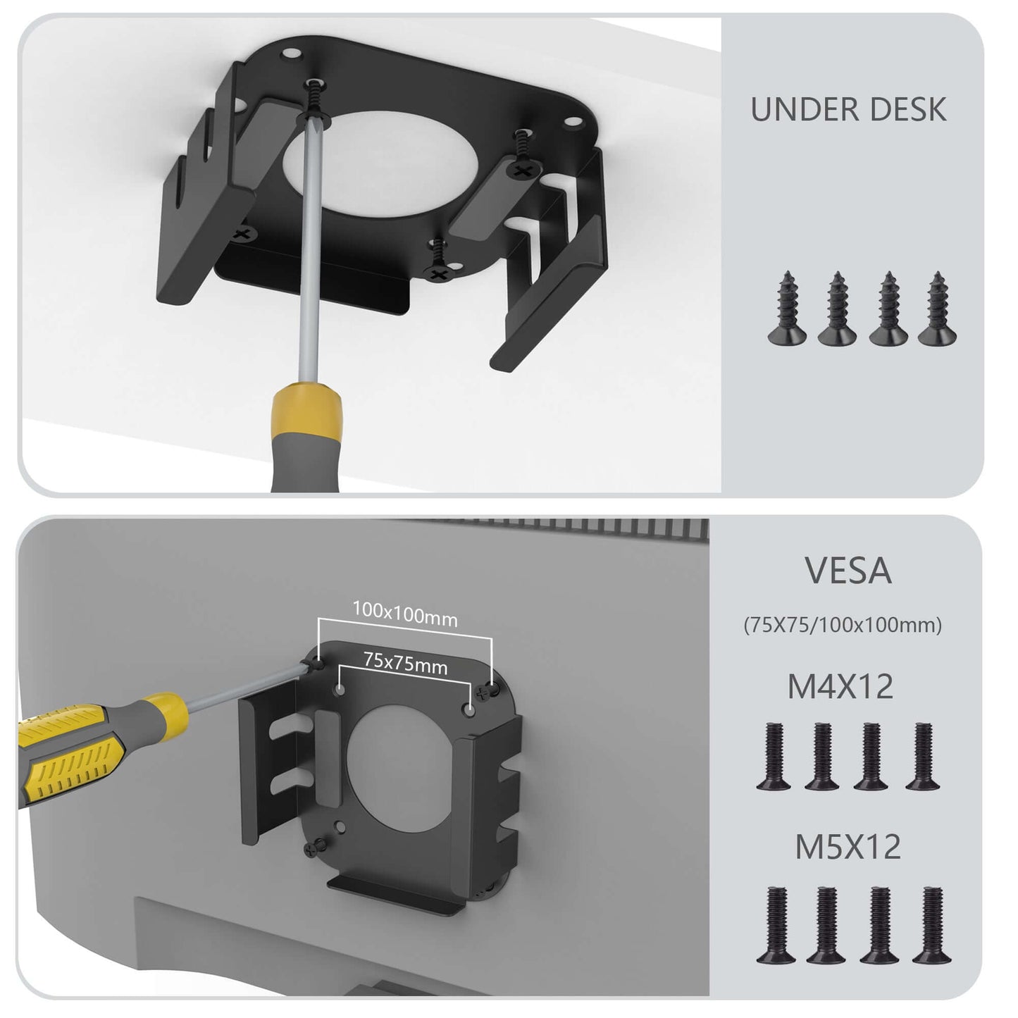 Monzlteck Mac Mini M4/M4 Pro & VESA Mount Dual-Purpose Under Desk/Wall Mount Bracket – Heavy-Duty Metal Bracket with Anti-Scratch Padding & Full Hardware Kit