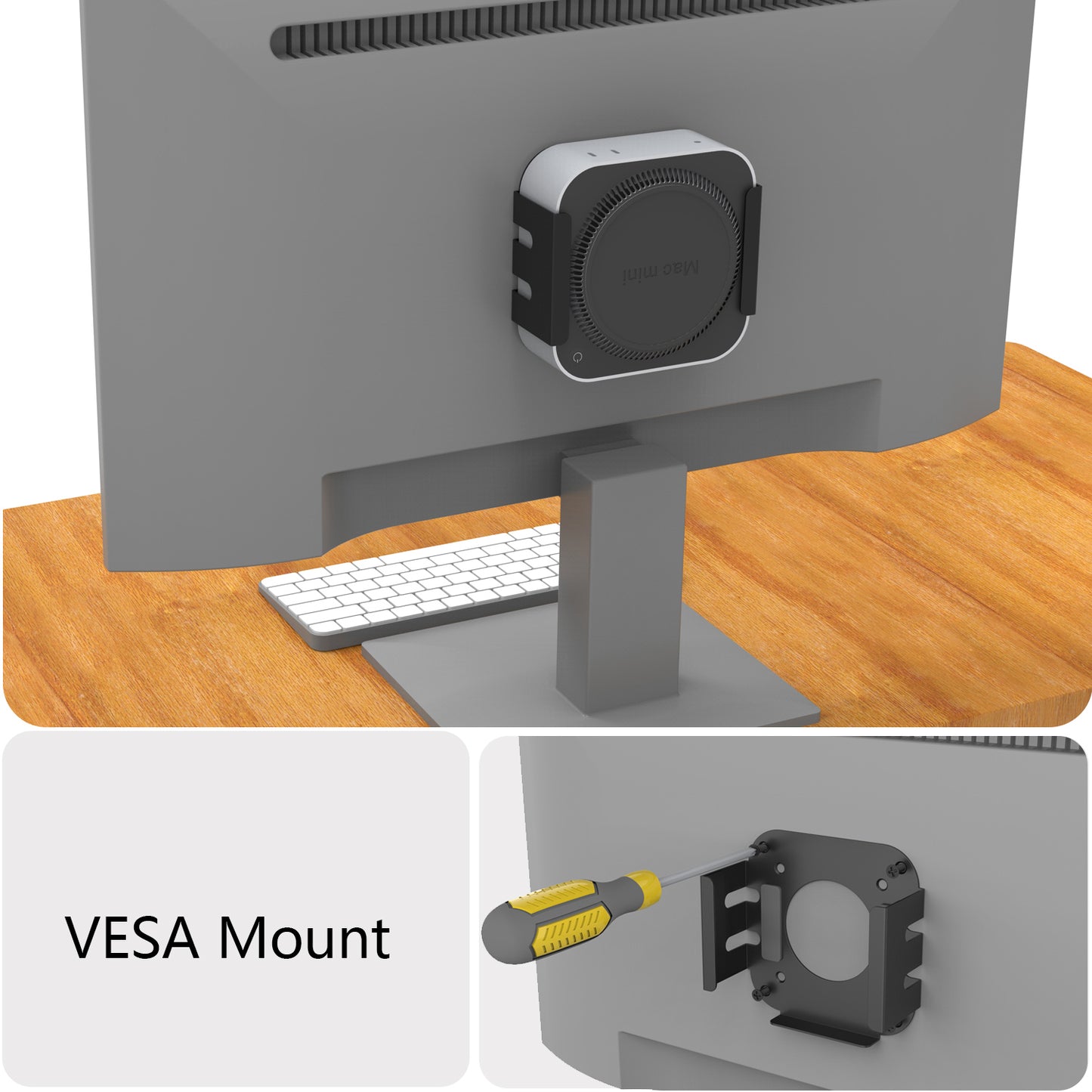 Monzlteck Mac Mini M4/M4 Pro & VESA Mount Dual-Purpose Under Desk/Wall Mount Bracket – Heavy-Duty Metal Bracket with Anti-Scratch Padding & Full Hardware Kit