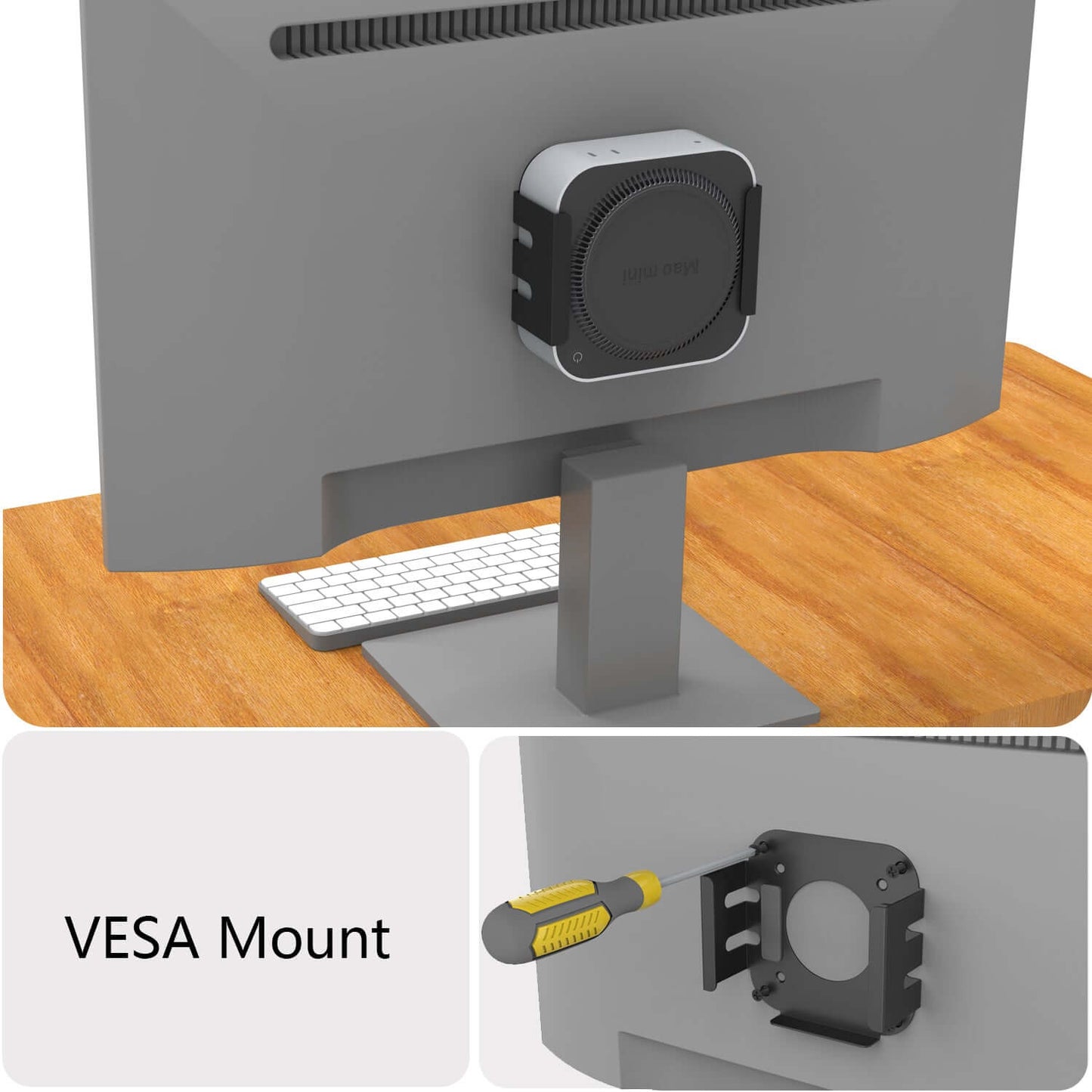 Monzlteck Mac Mini M4/M4 Pro & VESA Mount Dual-Purpose Under Desk/Wall Mount Bracket – Heavy-Duty Metal Bracket with Anti-Scratch Padding & Full Hardware Kit