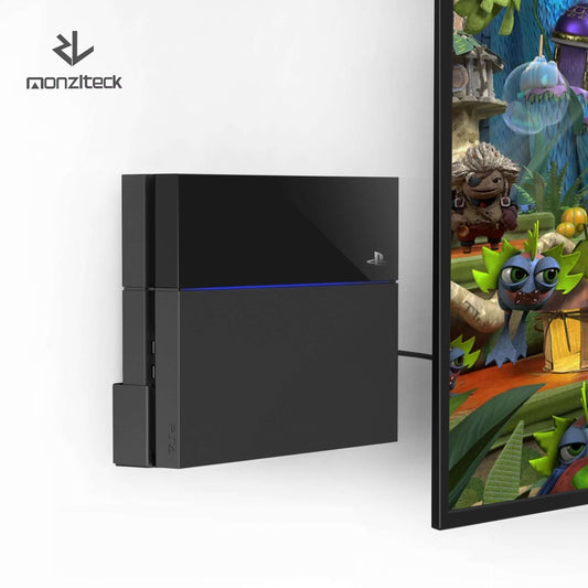 Monzlteck Wall Mount for PS4 Original(Old Model),Near or Behind TV, Space Saving,Customized to Perfectly Fit Old PlayStation4 (Black) - Monzlteck