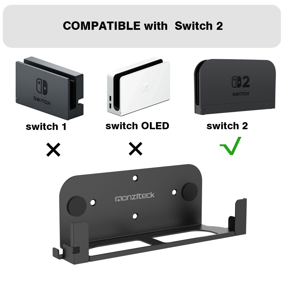 Monzlteck Wall Mount Bracket for Nintendo Switch 2 Dock, Left Side TV Mount, Metal Construction, Space-Saving Design
