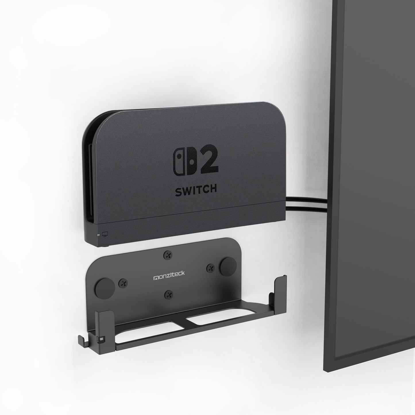 Monzlteck Wall Mount Bracket for Nintendo Switch 2 Dock, Left Side TV Mount, Metal Construction, Space-Saving Design
