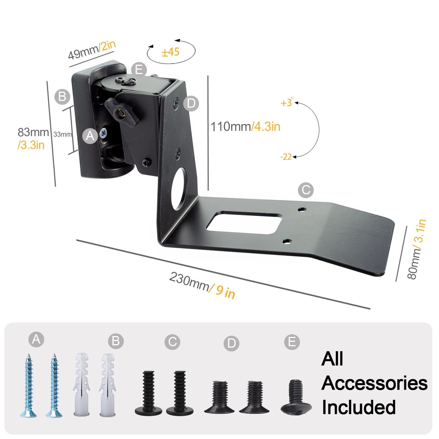 Monzlteck Sonos Era 300 Wall Mount Bracket – All-Metal Heavy Duty Steel, Adjustable Angle (-22° to 3° Tilt, ±45° Swivel)