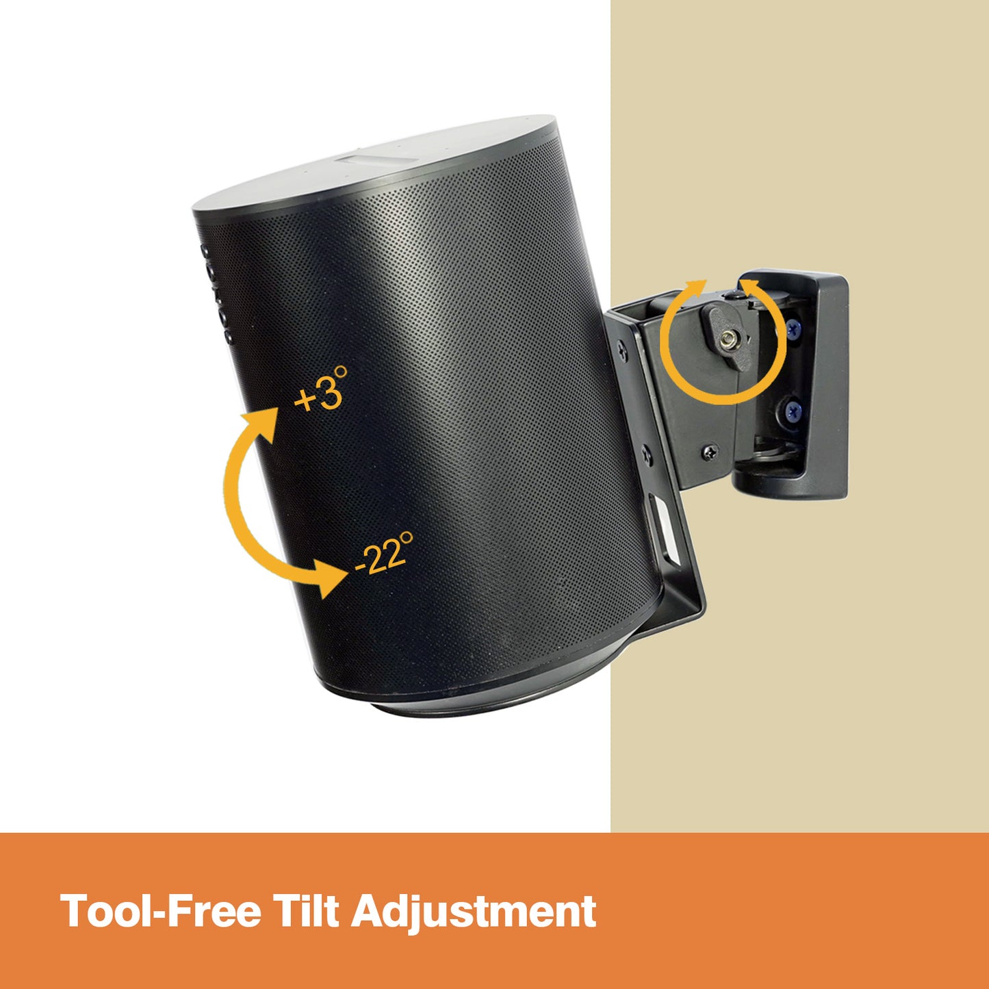 Sonos Era 100 Wall Mount Bracket – All-Metal Heavy Duty Steel, Adjustable Angle (-22° to 3° Tilt, ±45° Swivel), Tool-Free Tilt Adjustment, Includes Mounting Screws & Anchors, Sturdy Anti-Vibration Speaker Wall Bracket