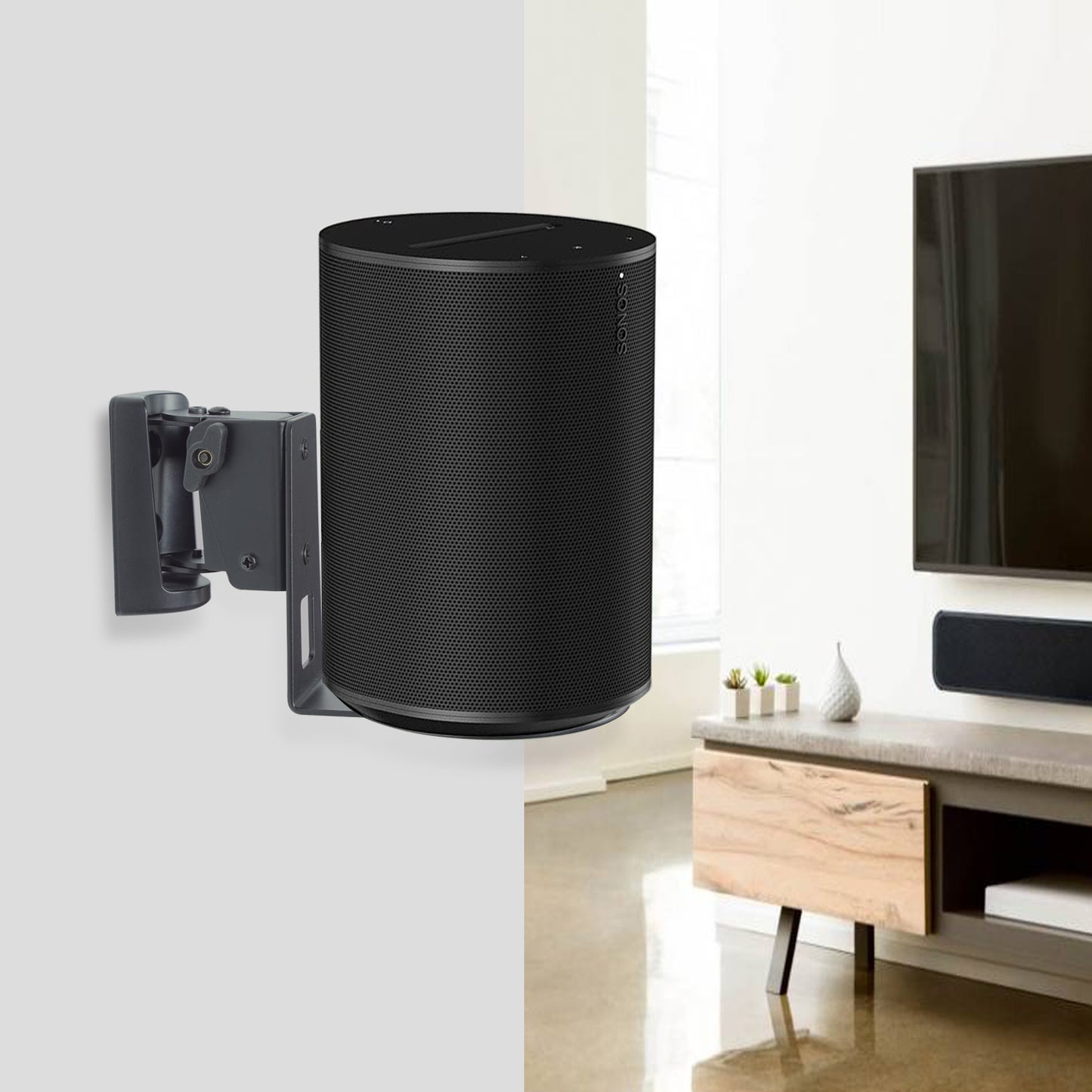 Sonos Era 100 Wall Mount Bracket – All-Metal Heavy Duty Steel, Adjustable Angle (-22° to 3° Tilt, ±45° Swivel), Tool-Free Tilt Adjustment, Includes Mounting Screws & Anchors, Sturdy Anti-Vibration Speaker Wall Bracket