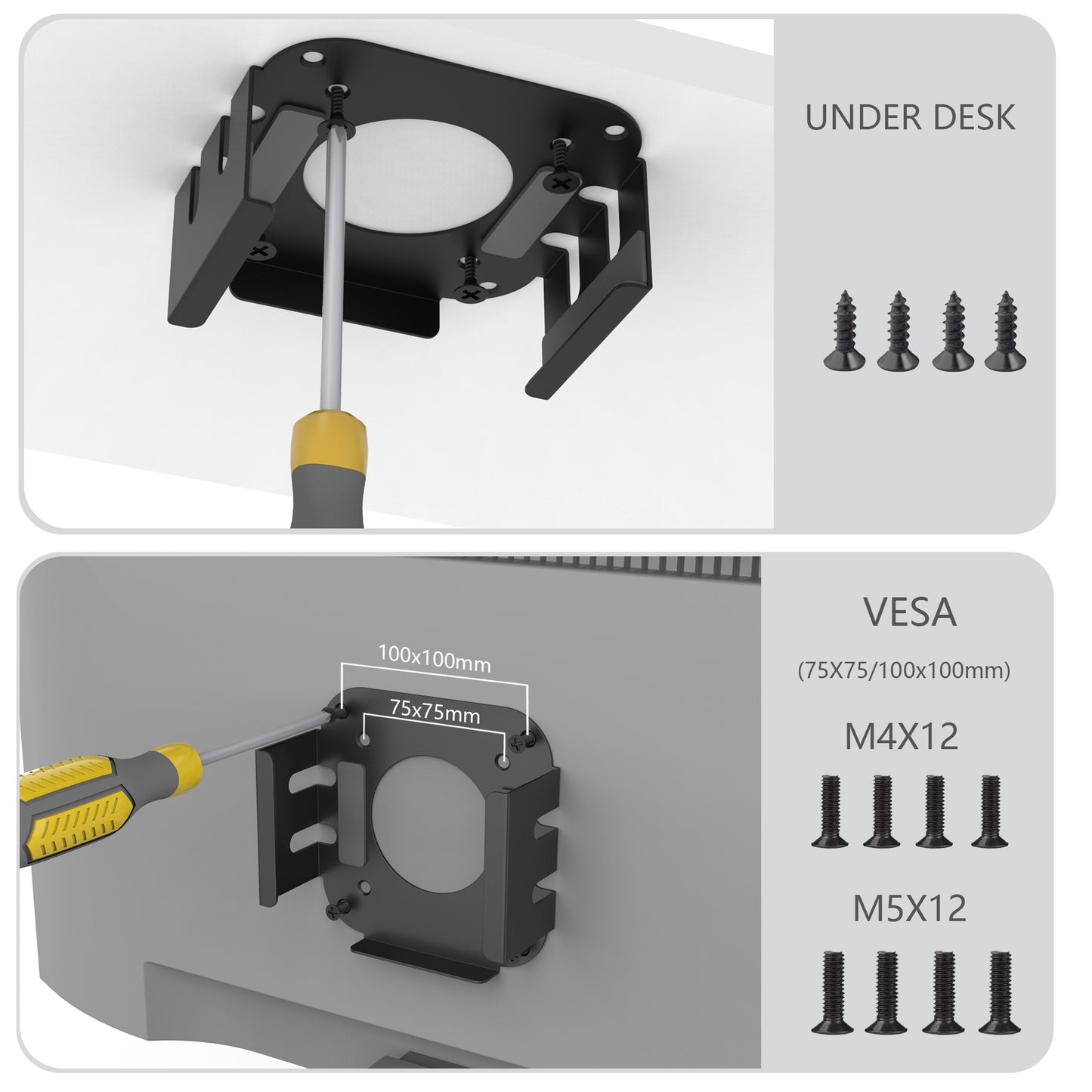 Monzlteck Mac Mini M4/M4 Pro & VESA Mount Dual-Purpose Under Desk/Wall Mount Bracket – Heavy-Duty Metal Bracket with Anti-Scratch Padding & Full Hardware Kit
