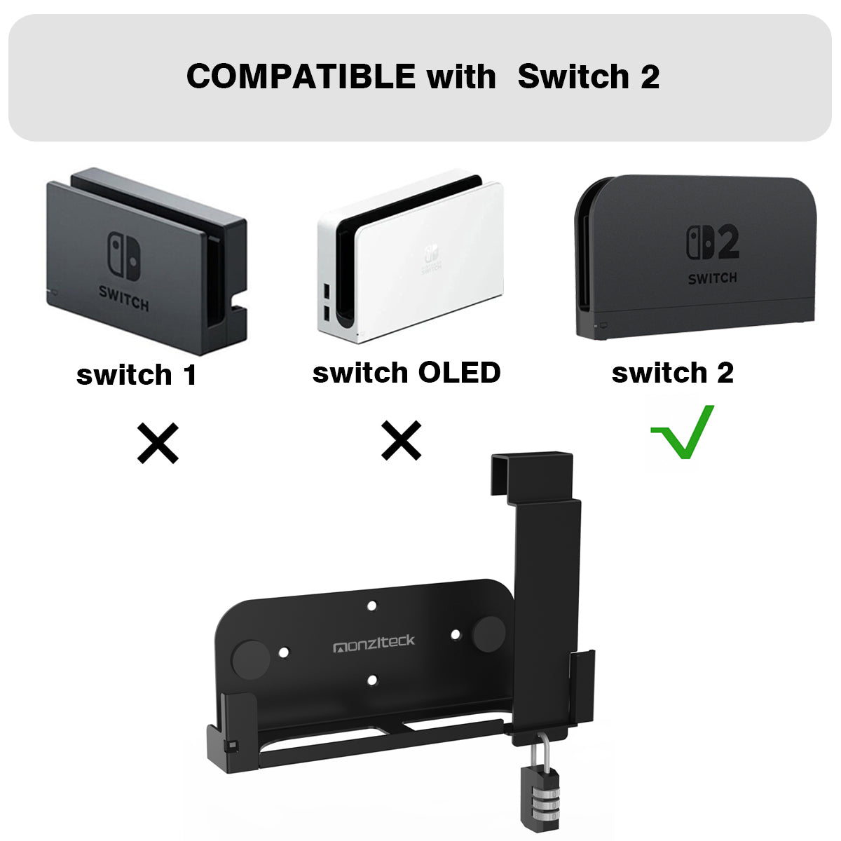 Monzlteck Heavy Duty Anti-Theft Wall Mount for Switch2 – Secure Lockable Metal Bracket with Password Lock ，Includes Mounting Hardware
