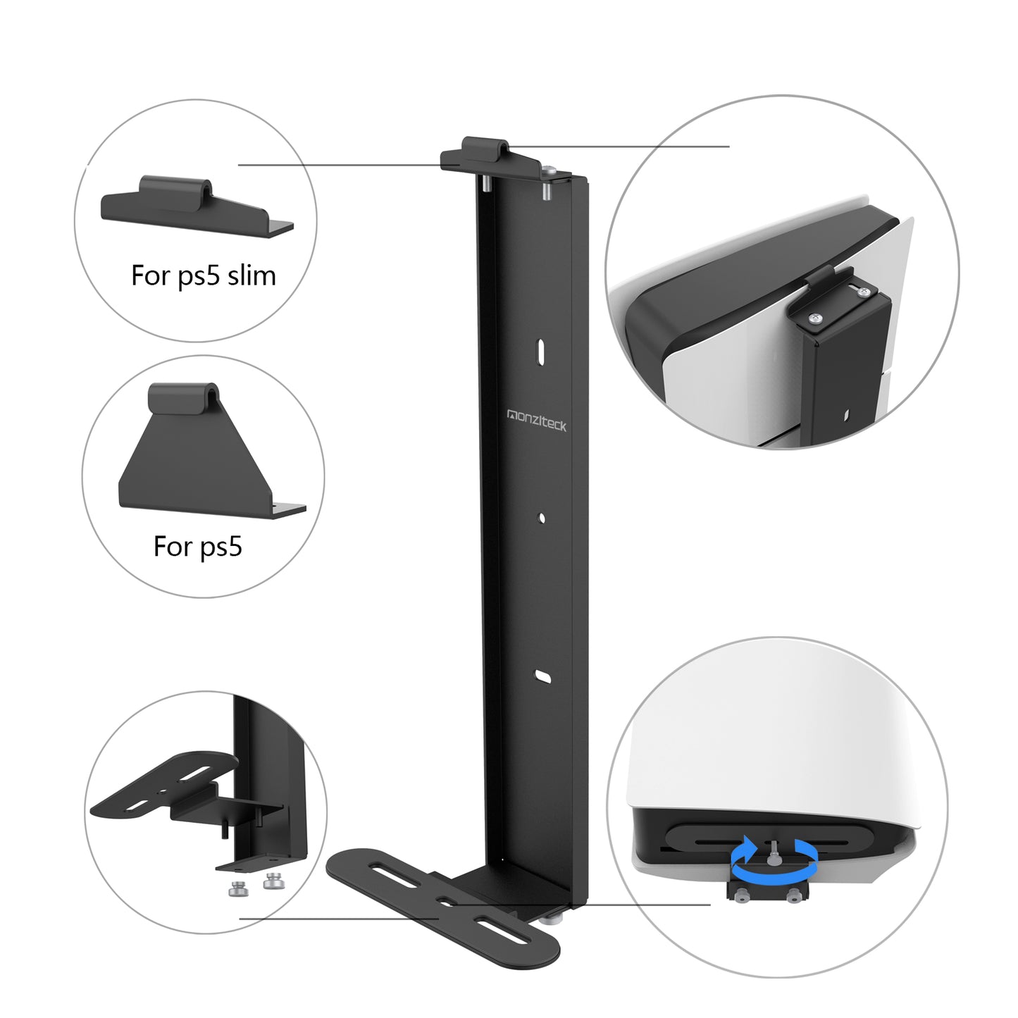 Monzlteck Wall Mount for ps5/ps5 Slim .Steel Mount Wall Holder Bracket for ps5 Original and ps5 Slim,Digital and Disc,Easy to Install