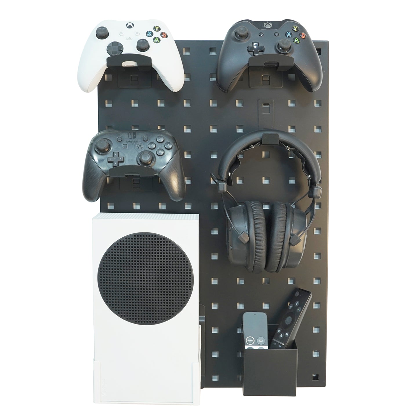 Monzlteck Metal Pegboard Wall Mount Kit for Gaming Consoles(xbox/ps5/ps4/switch),Controllers,Headset,Remote.22 x14inch Pegboard Wall Organizer and 7 Accessories